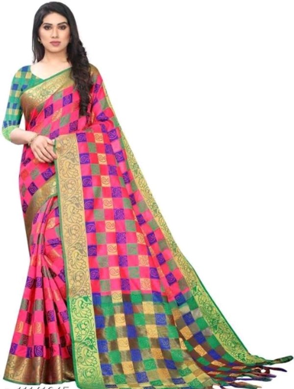 ADRIKA Banarasi Silk Saree With Banarsi Silk Separate Blouse Piece - Free Size, Pink/ Green, Banarasi Silk, Pack of 1